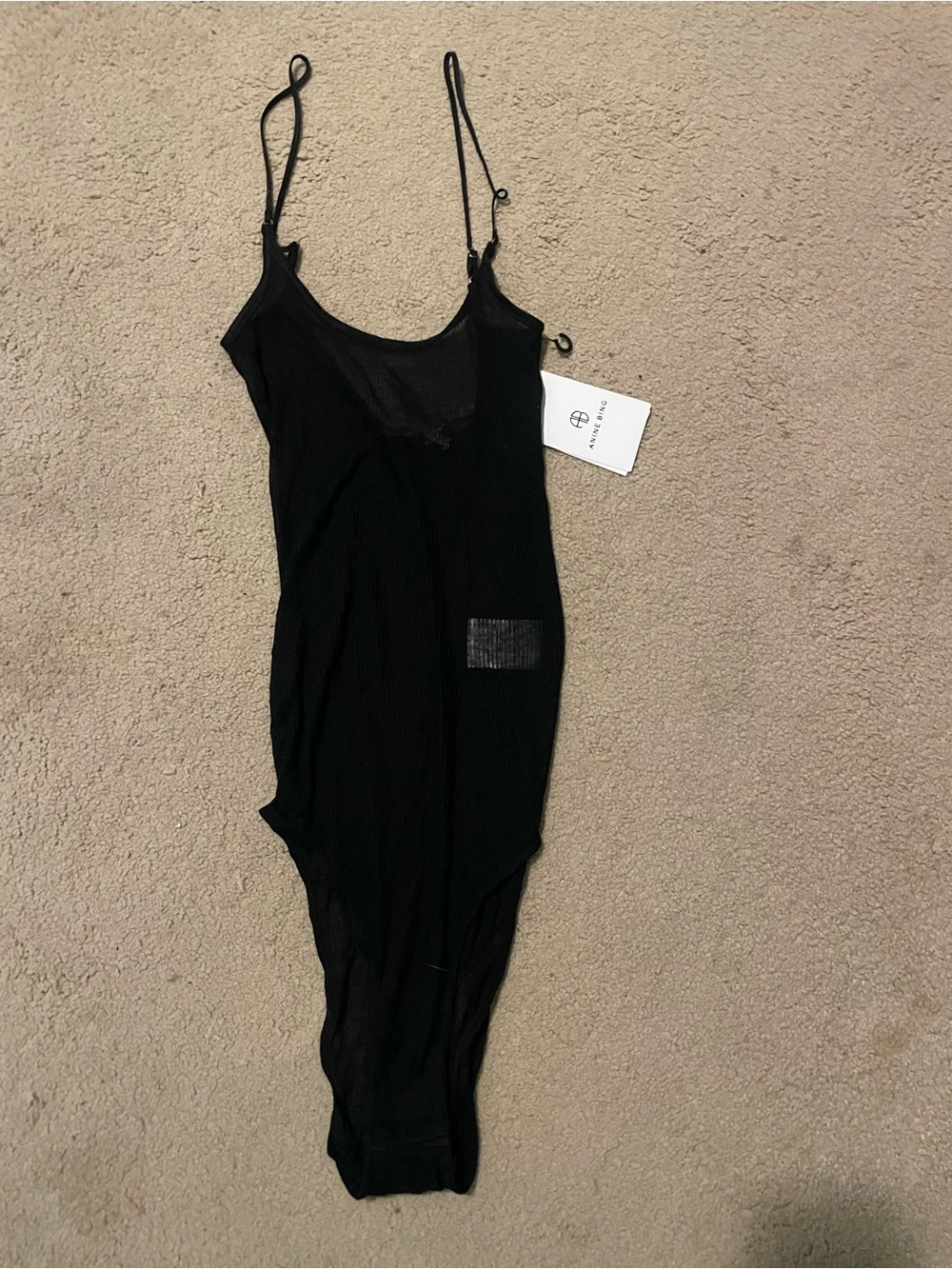 Anine Bing Black Ribbed Slip Bodysuit with Adjustable Straps